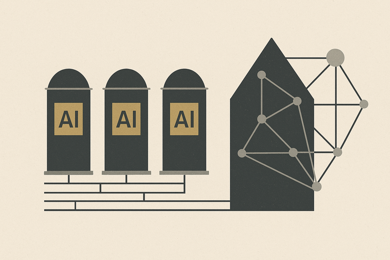 Diagram showing siloed AI systems without integration.