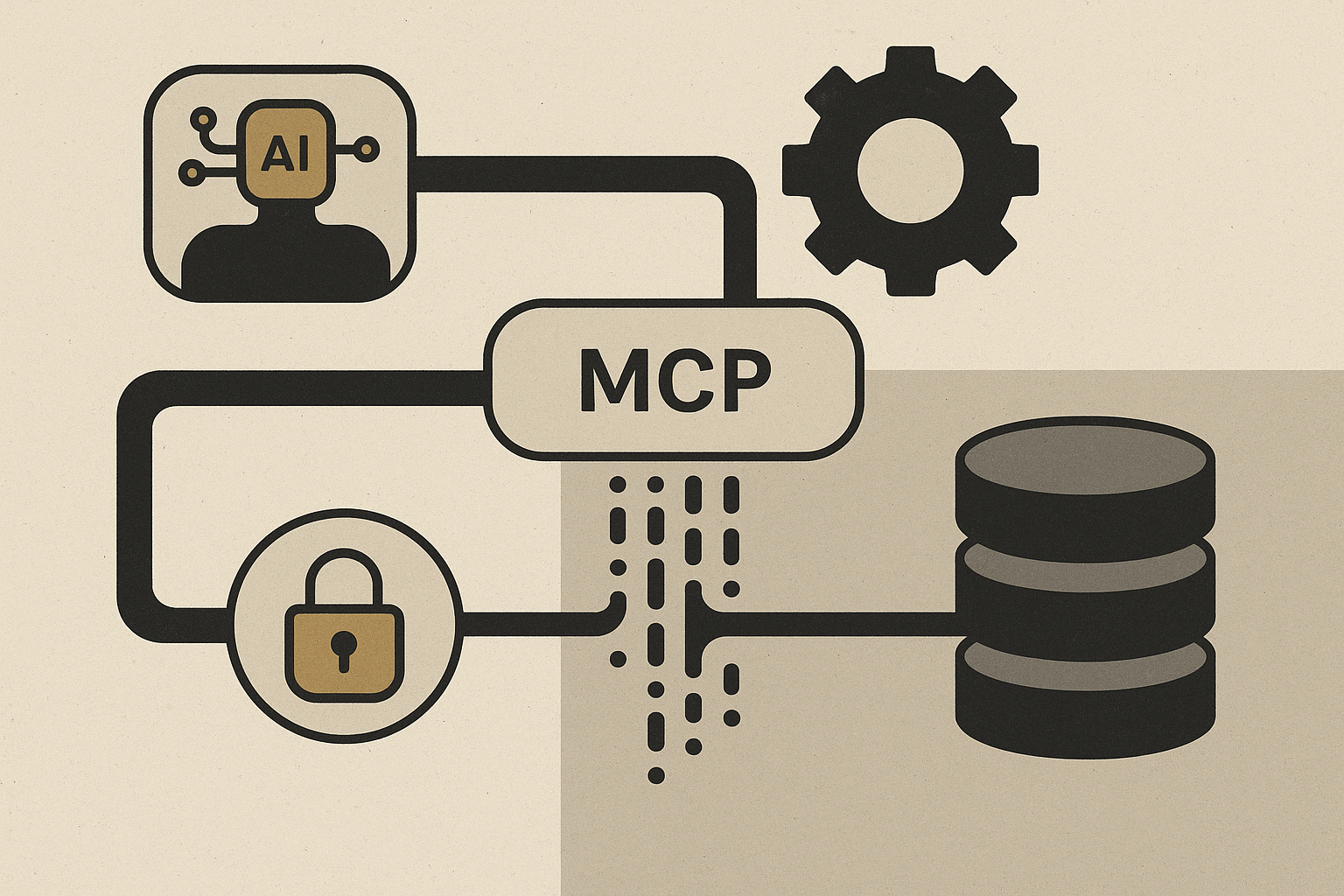 Visualization of MCP as middleware connecting AI agents.
