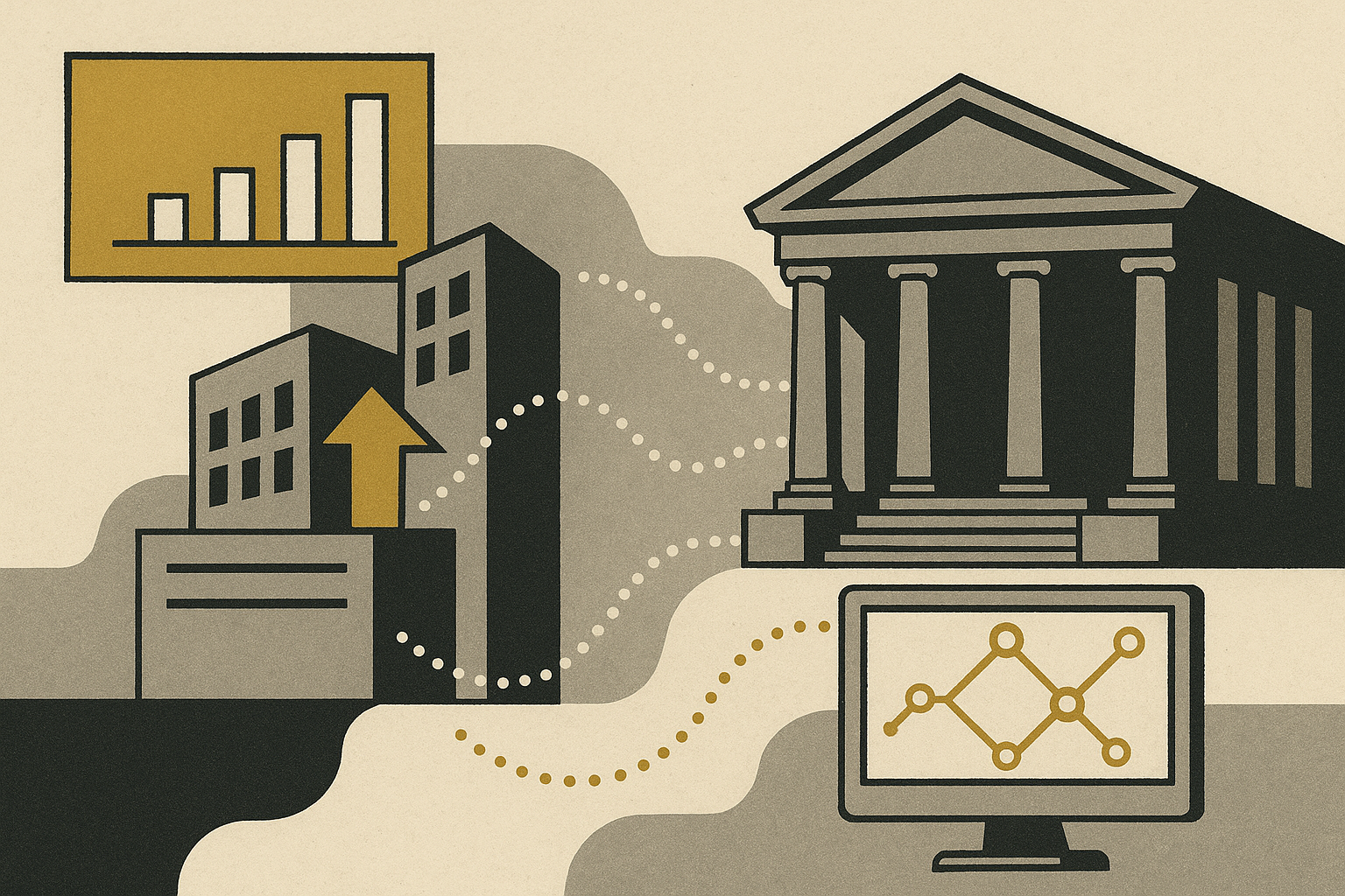 Abstract illustration of digital service integration in federal systems.