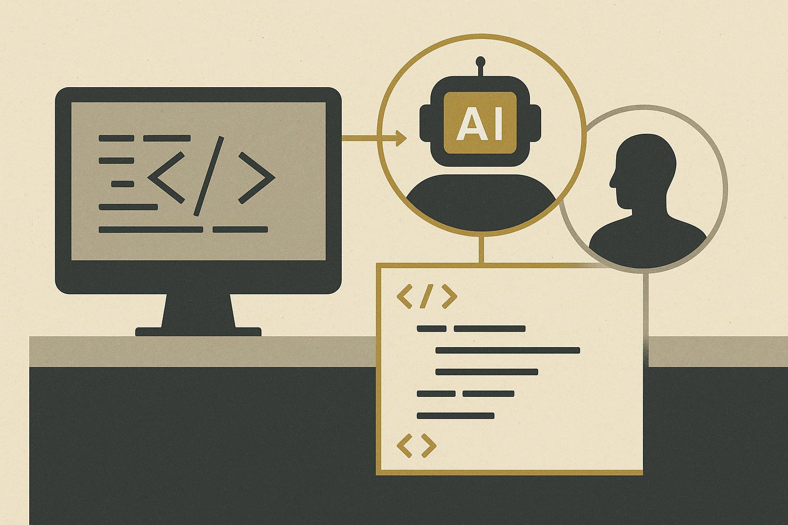 Conceptual diagram of AI pair-programmers assisting in code development.