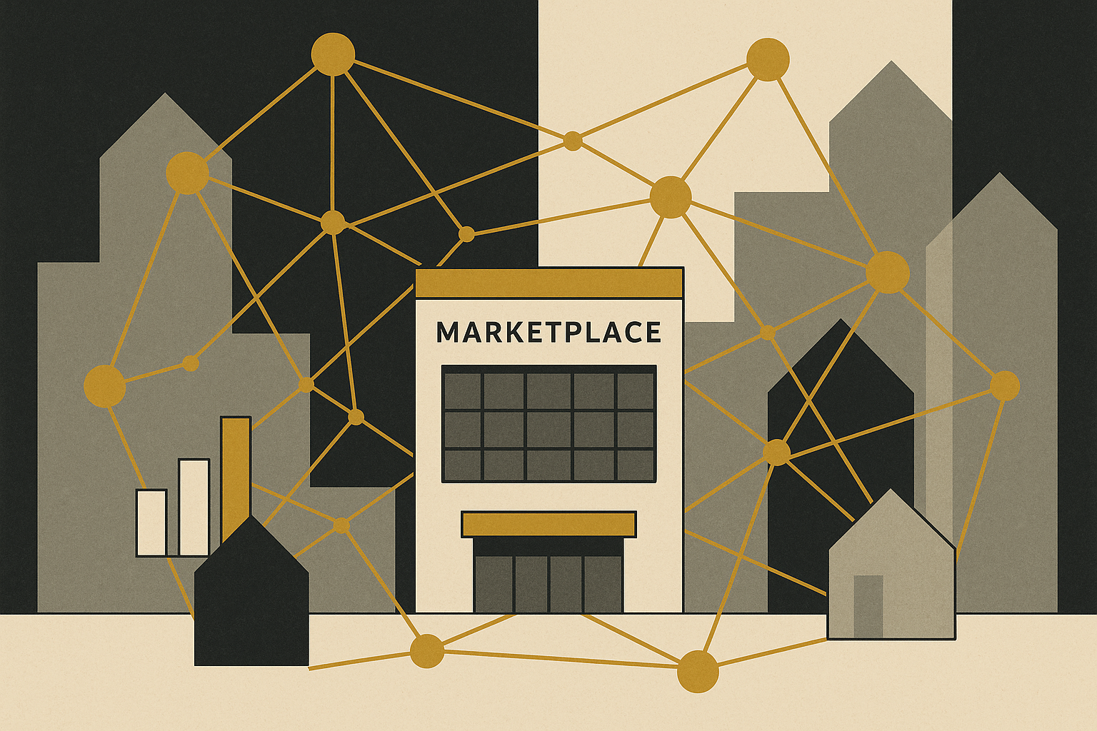 Conceptual illustration of a digital solutions marketplace.