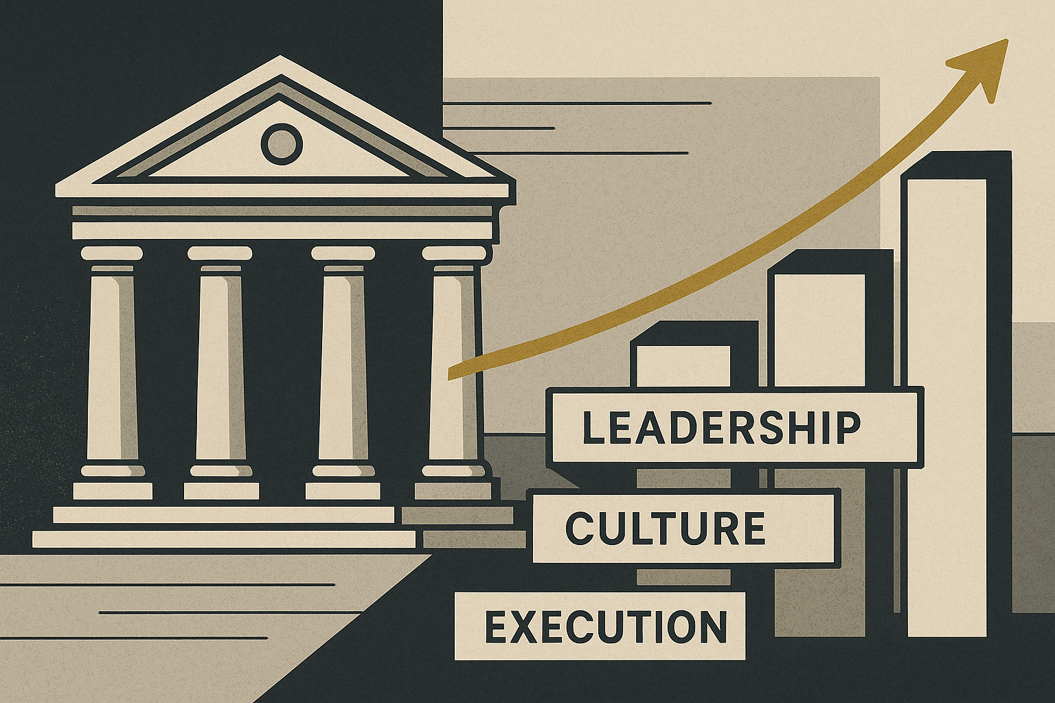 Abstract representation of leadership, culture, and execution.