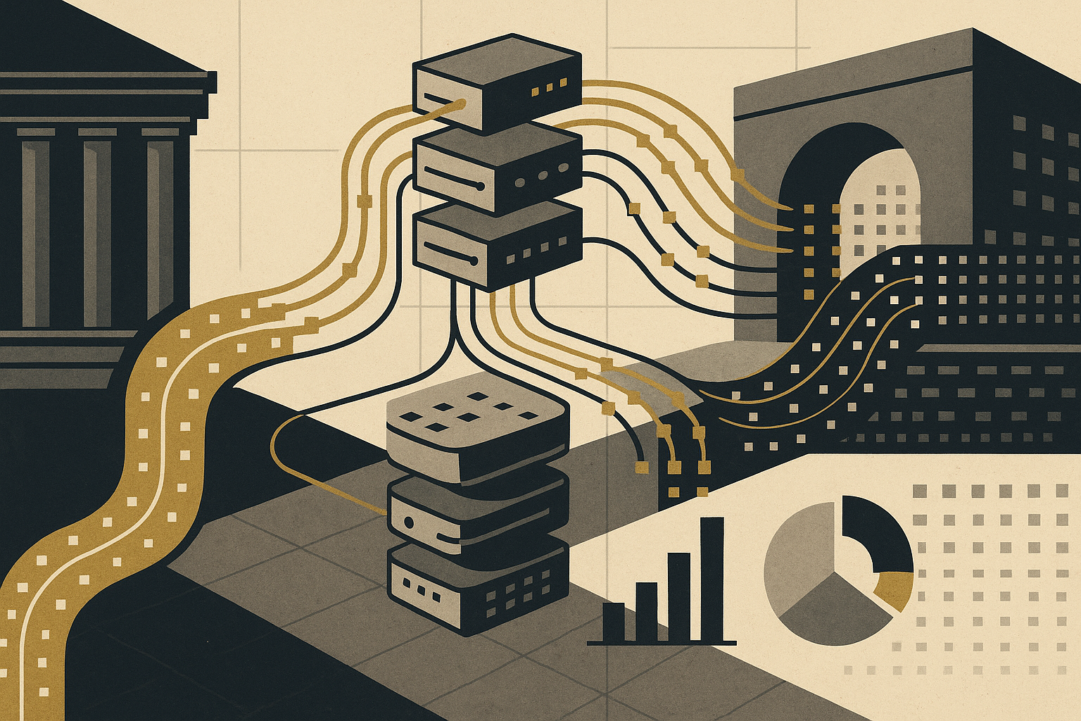 Conceptual illustration of interconnected data and compute resources.