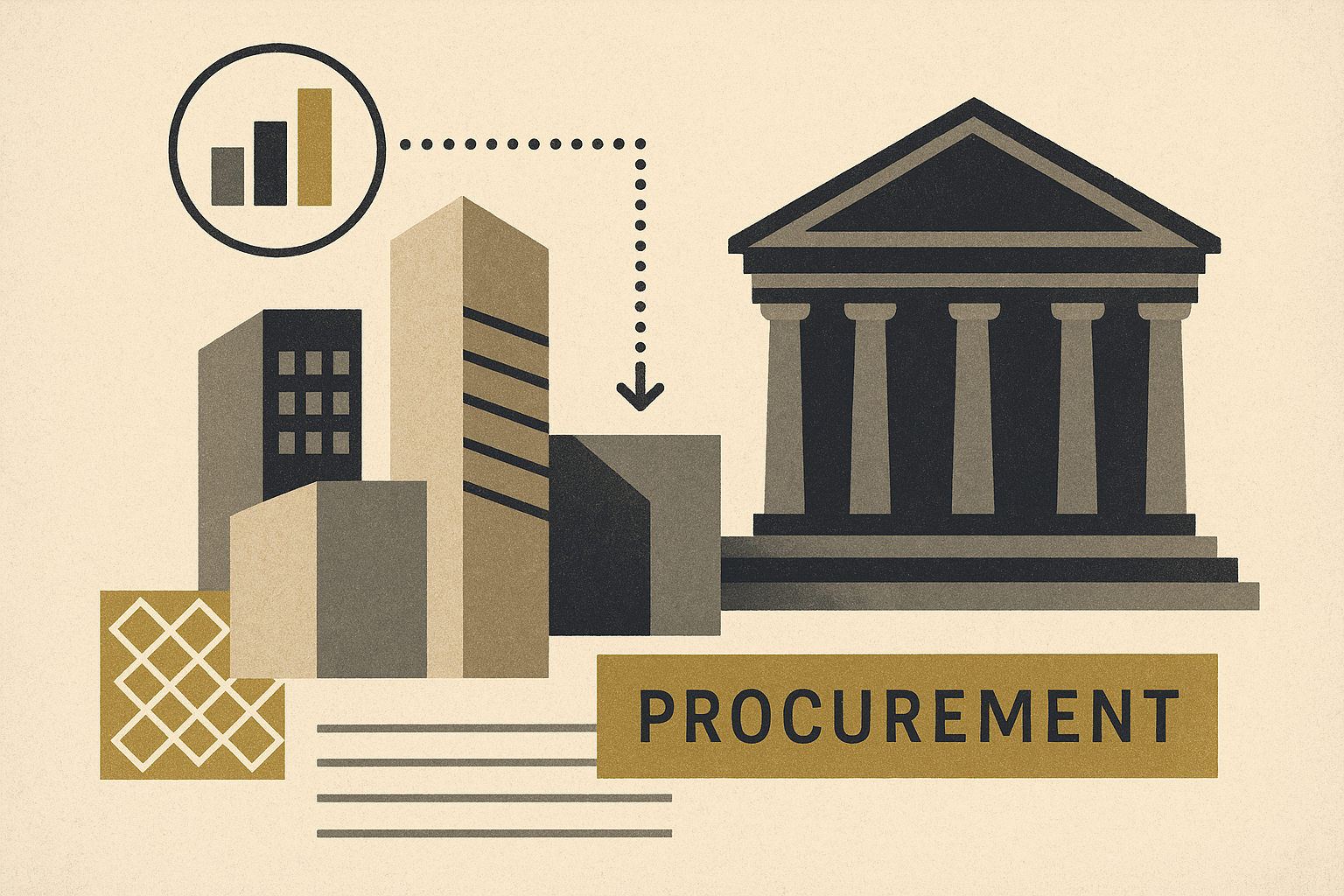 Illustration of a modern procurement system with cultural elements.