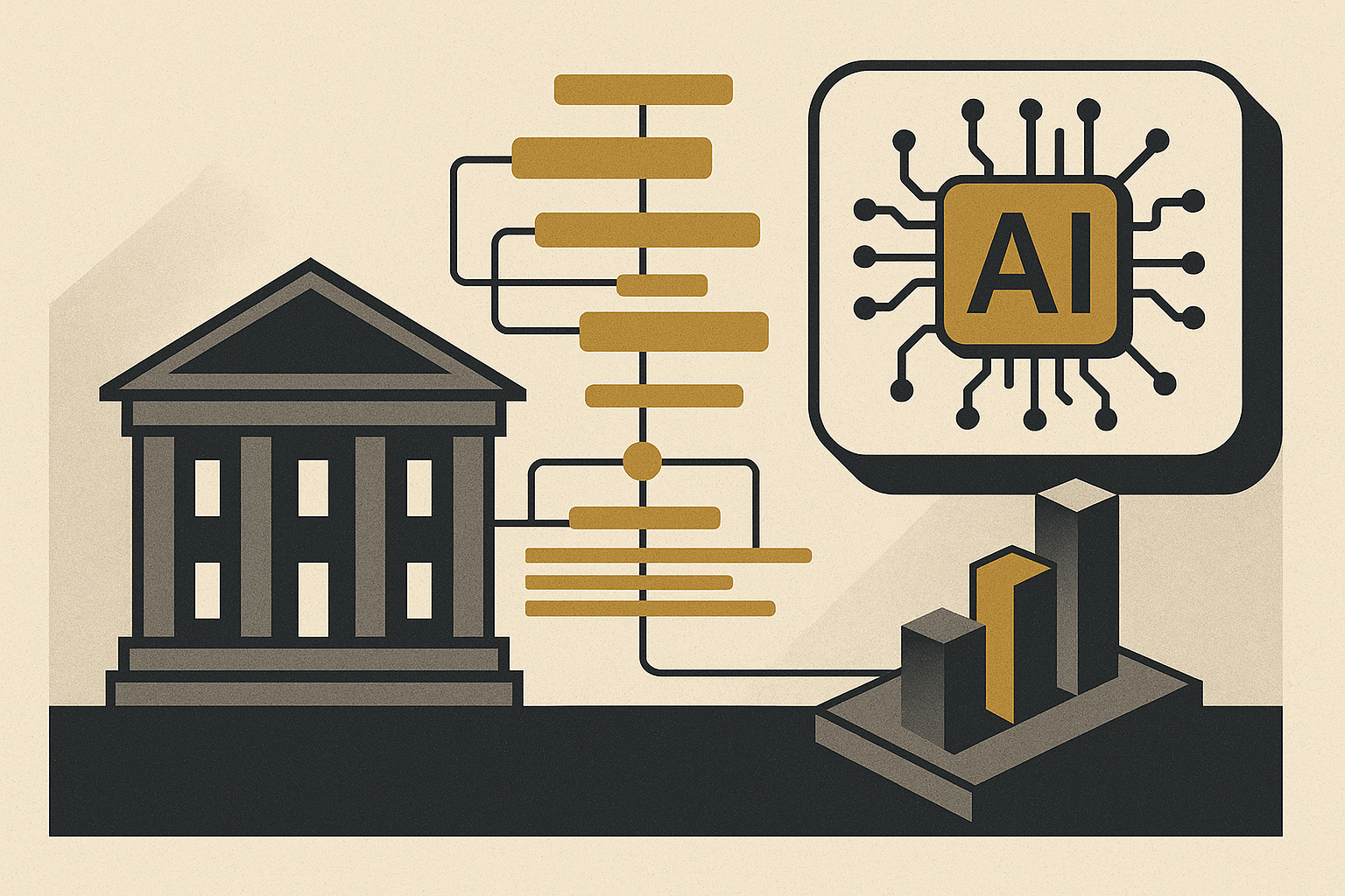 Abstract illustration of data integration and AI in federal operations.