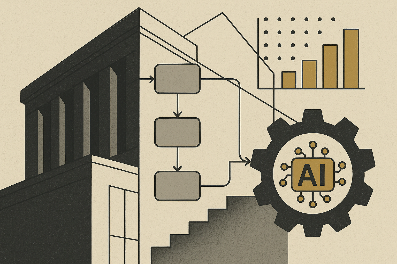 Abstract diagram of AI integration in software development.