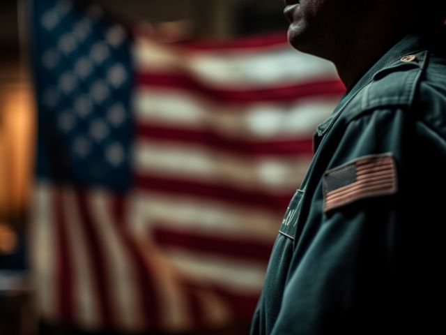 One man holding American flag, showing honor generated by AI