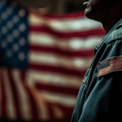 One man holding American flag, showing honor generated by AI